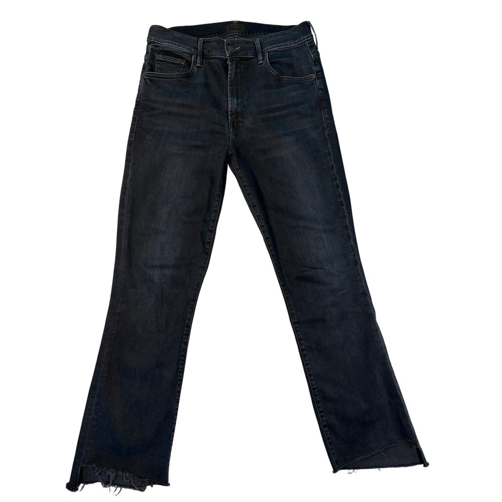 Mother The Hustler Ankle Fray Jeans Dark Black High Rise Flare Size 29